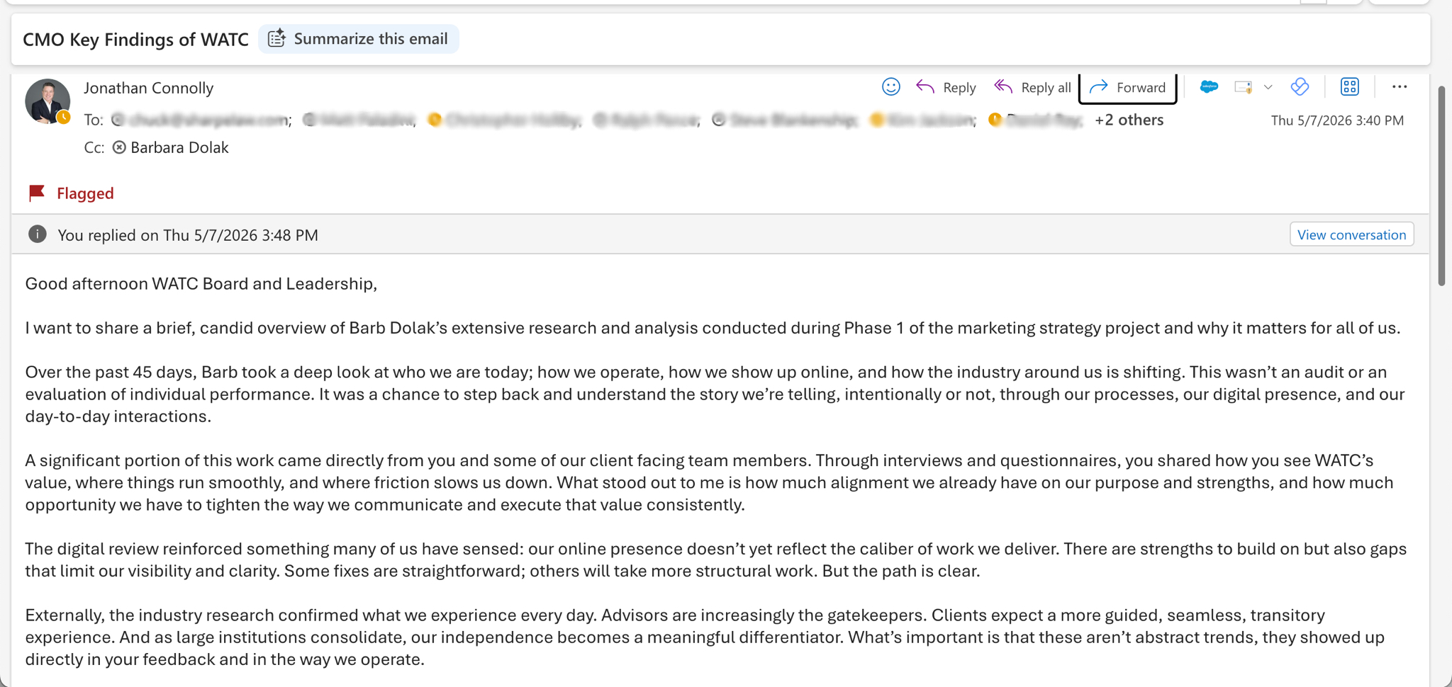 Jon's email to WATC Board, 1 of 2